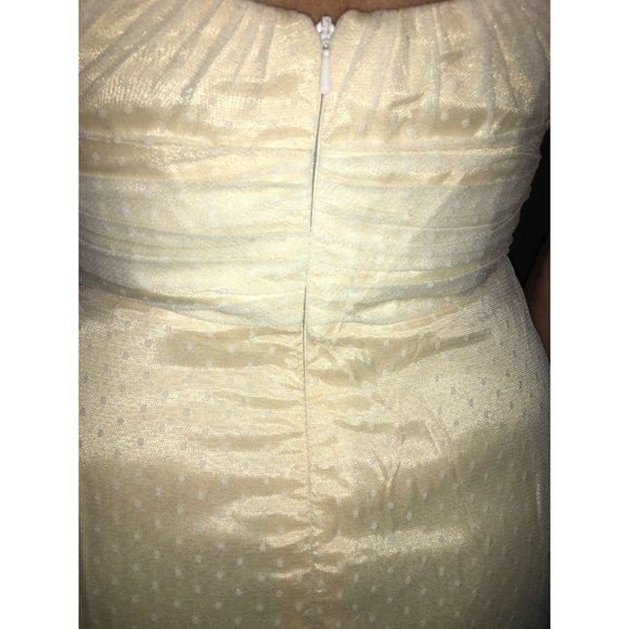 Jim Hjelm Occasions Prom Dress 80's Inspired Strapless Lace Overlay Pale Yellow - Picture 4 of 13